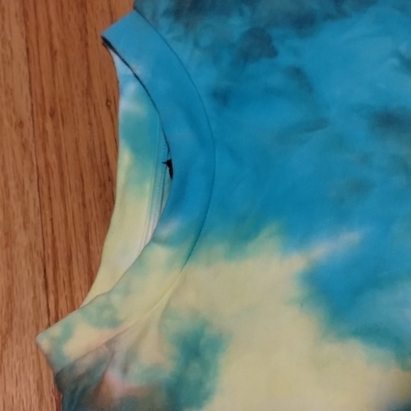 NWT AFRM teal yellow tie-dye tank top w ruched shoulders Sz XS - Picture 3 of 11